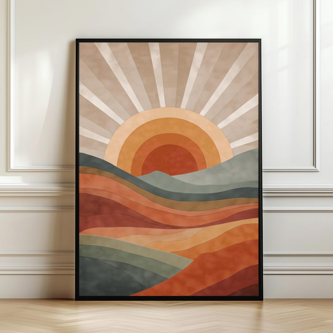 Abstract Boho Sunset Hills Retro Layered Sun Rays Desert Print