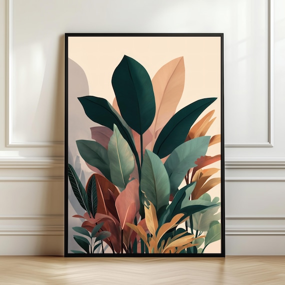 Boho Tropical Leaves Modern Botanical Green Blush Minimalist Poster