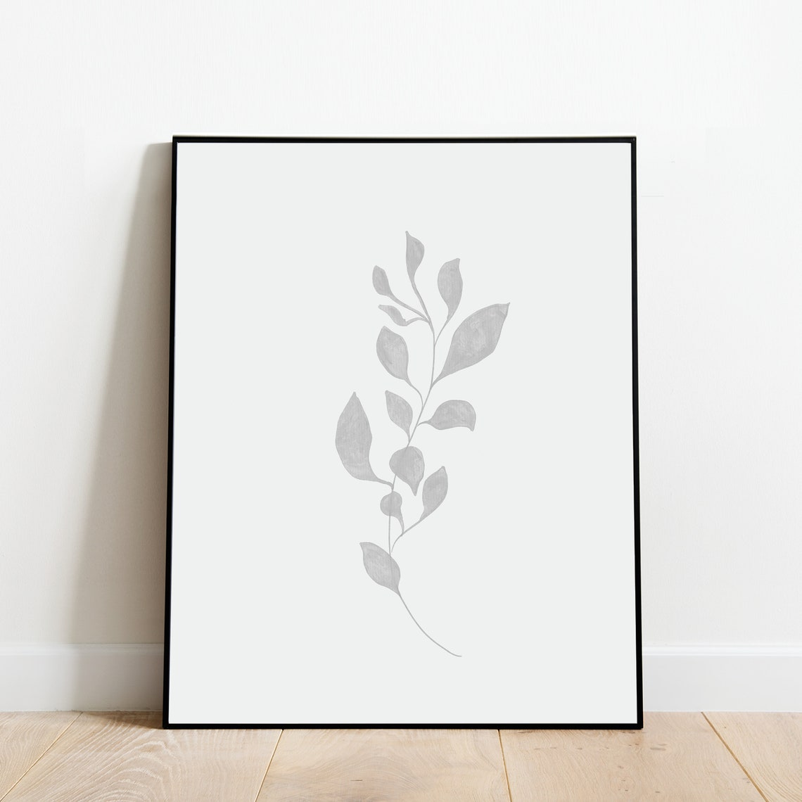 Black Botanical Leafy Branch Silhouette Minimalist Boho Framed Print - Image 3