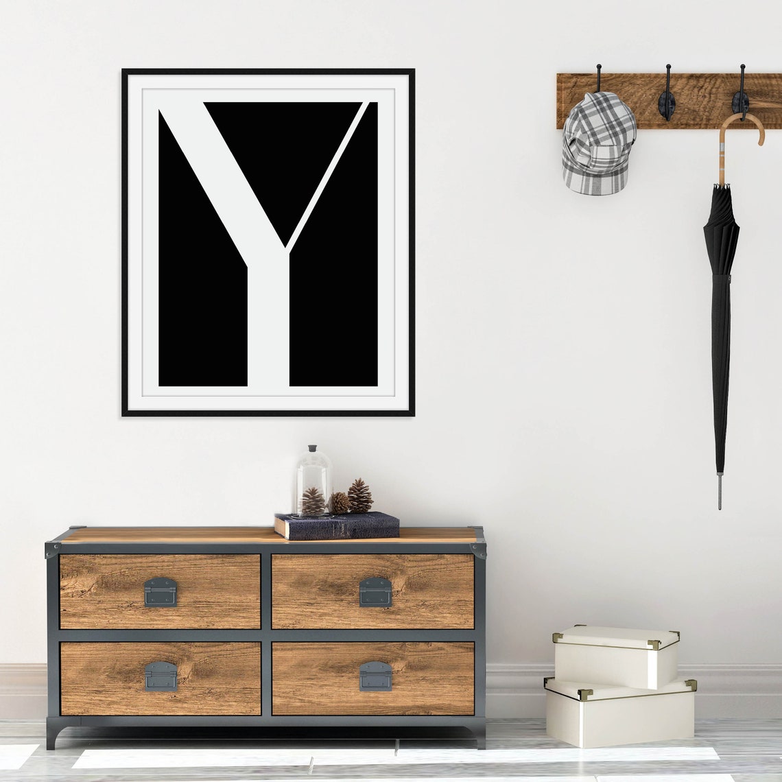 Personalized Initial Letter Black White Modern Minimalist Wall Art - Image 4