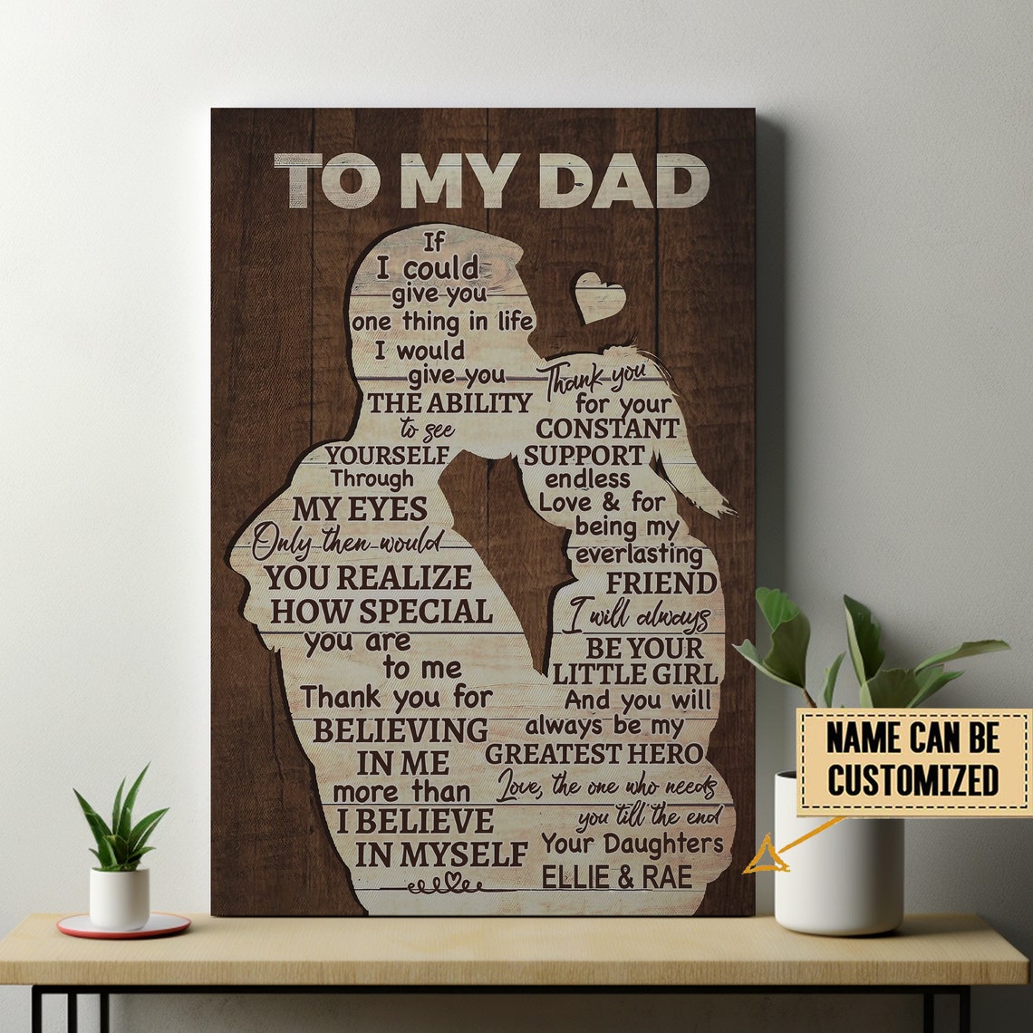 To My Dad Custom Canvas From Daughters Silhouette Heart Poster Gift - Image 3
