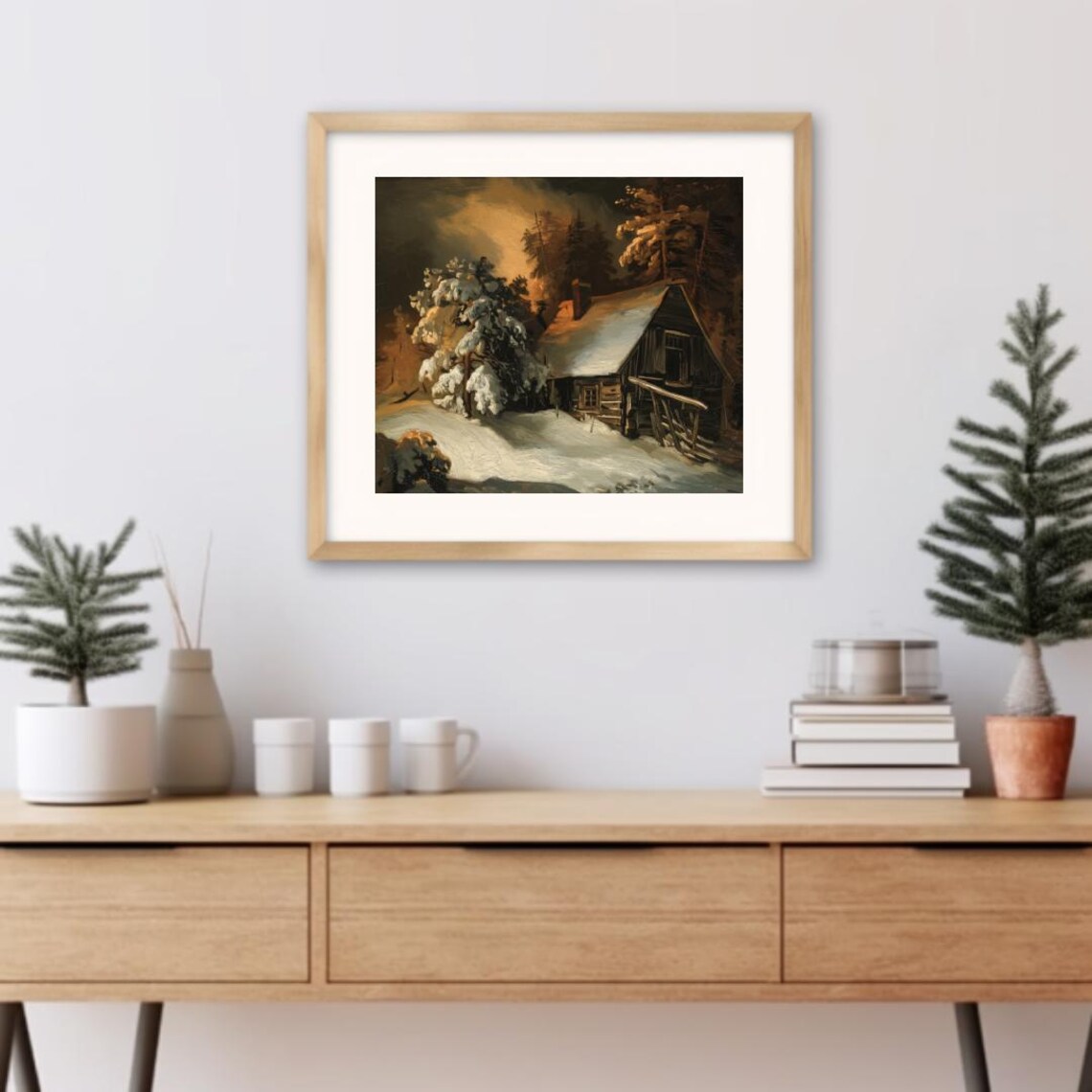 Moonlit Snowy Cabin In Dark Woods Baroque Winter Landscape Poster - Image 3