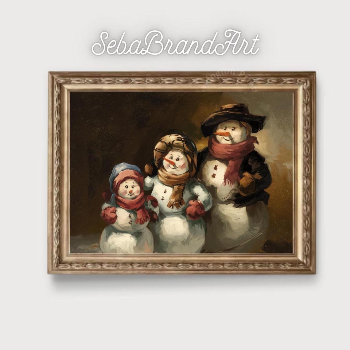 Snowman Family In Warm Winter Light Baroque Holiday Portrait Poster - Image 2