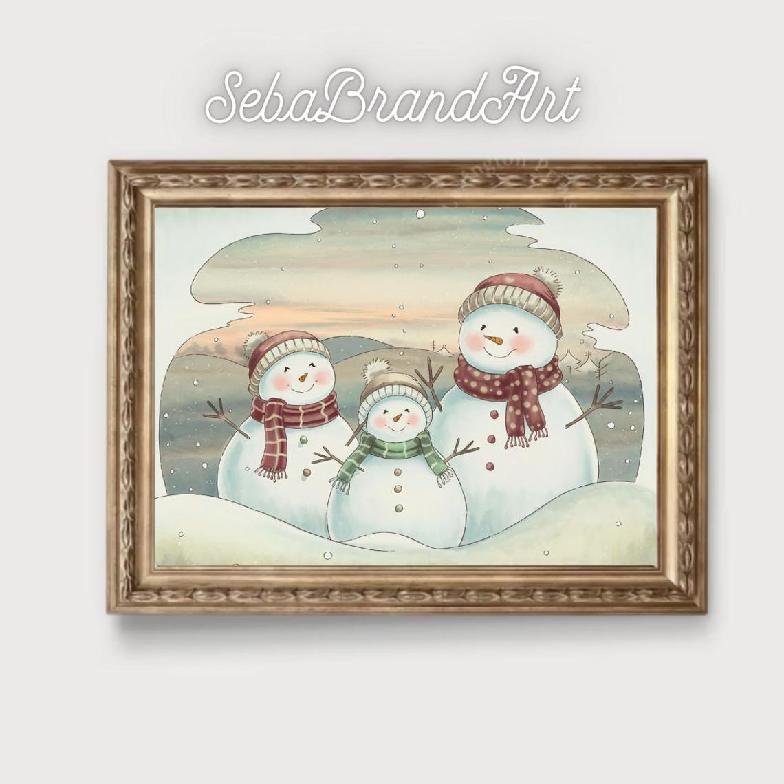 Cute Snowman Family Winter Wonderland Holiday Art Gift Poster - Image 2