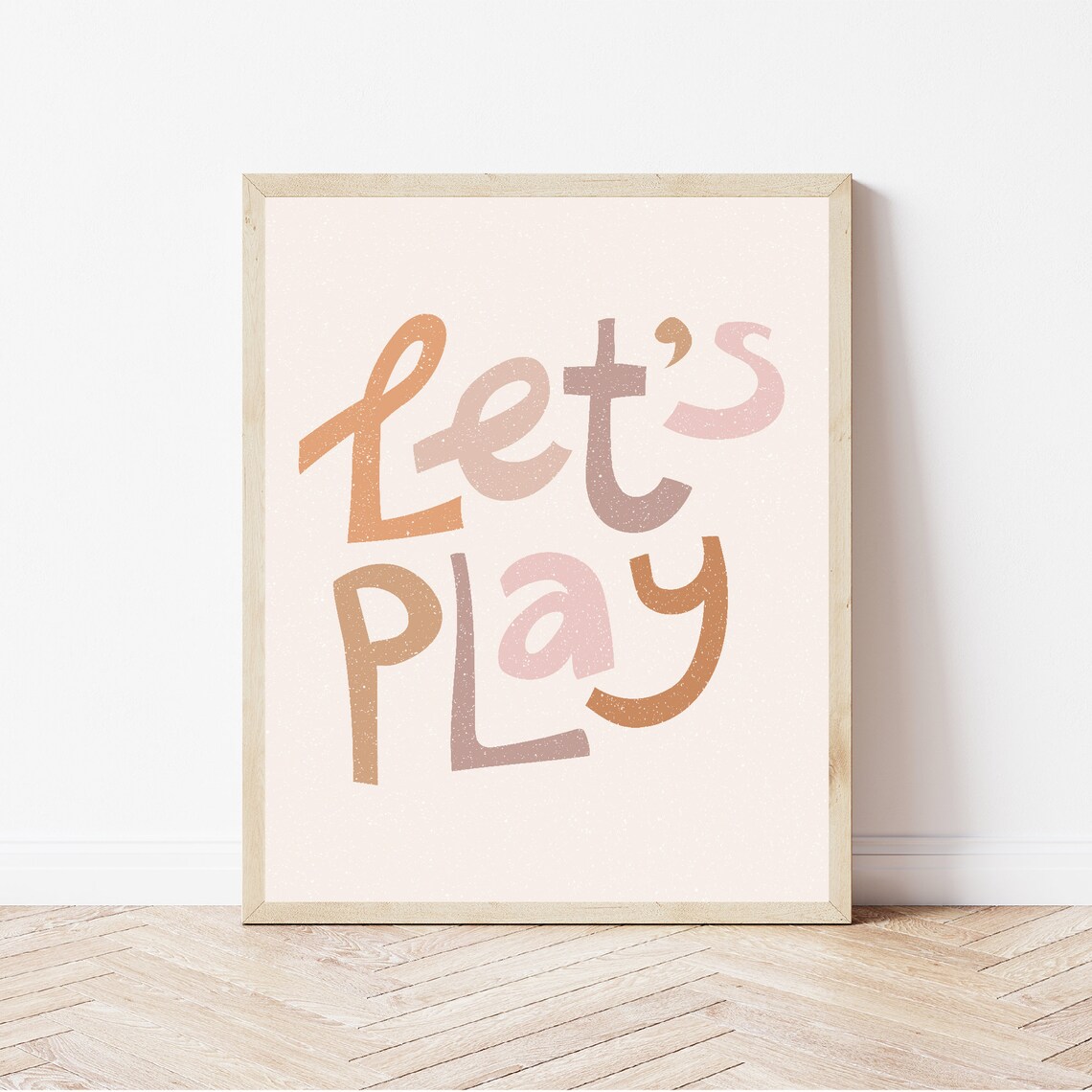Lets Play Hand Lettered Terracotta Neutral Playroom Wall Art Poster - Image 2