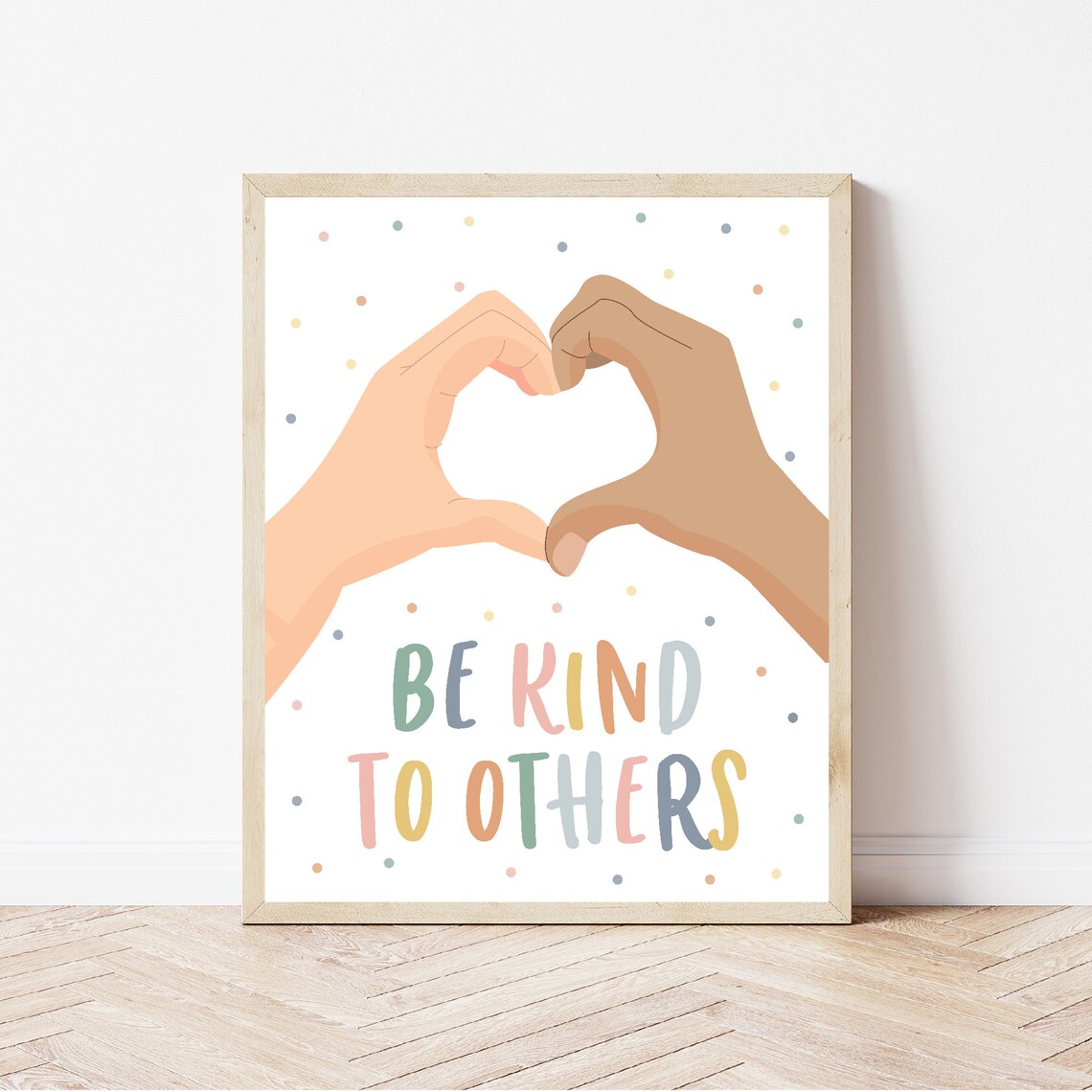 Be Kind To Others Heart Hands Pastel Kids Classroom Nursery Wall Art - Image 3