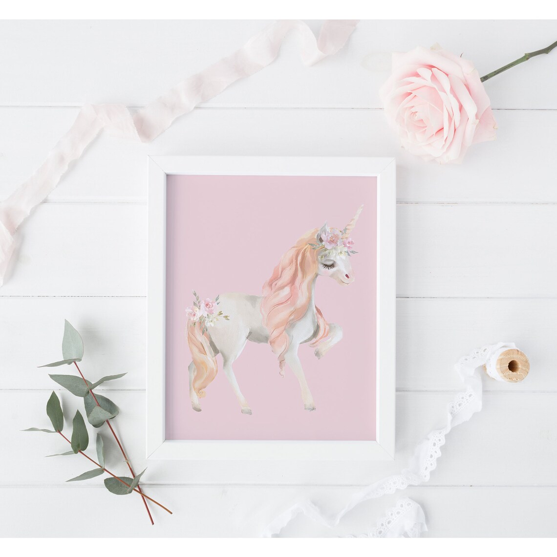 Unicorn Girls Room Nursery Watercolor Art Print - Image 2