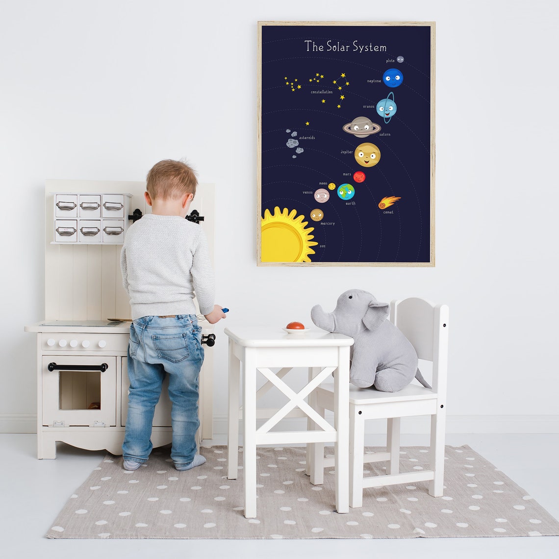 Cute Cartoon Solar System Planets With Smiling Faces Kids Poster - Image 2