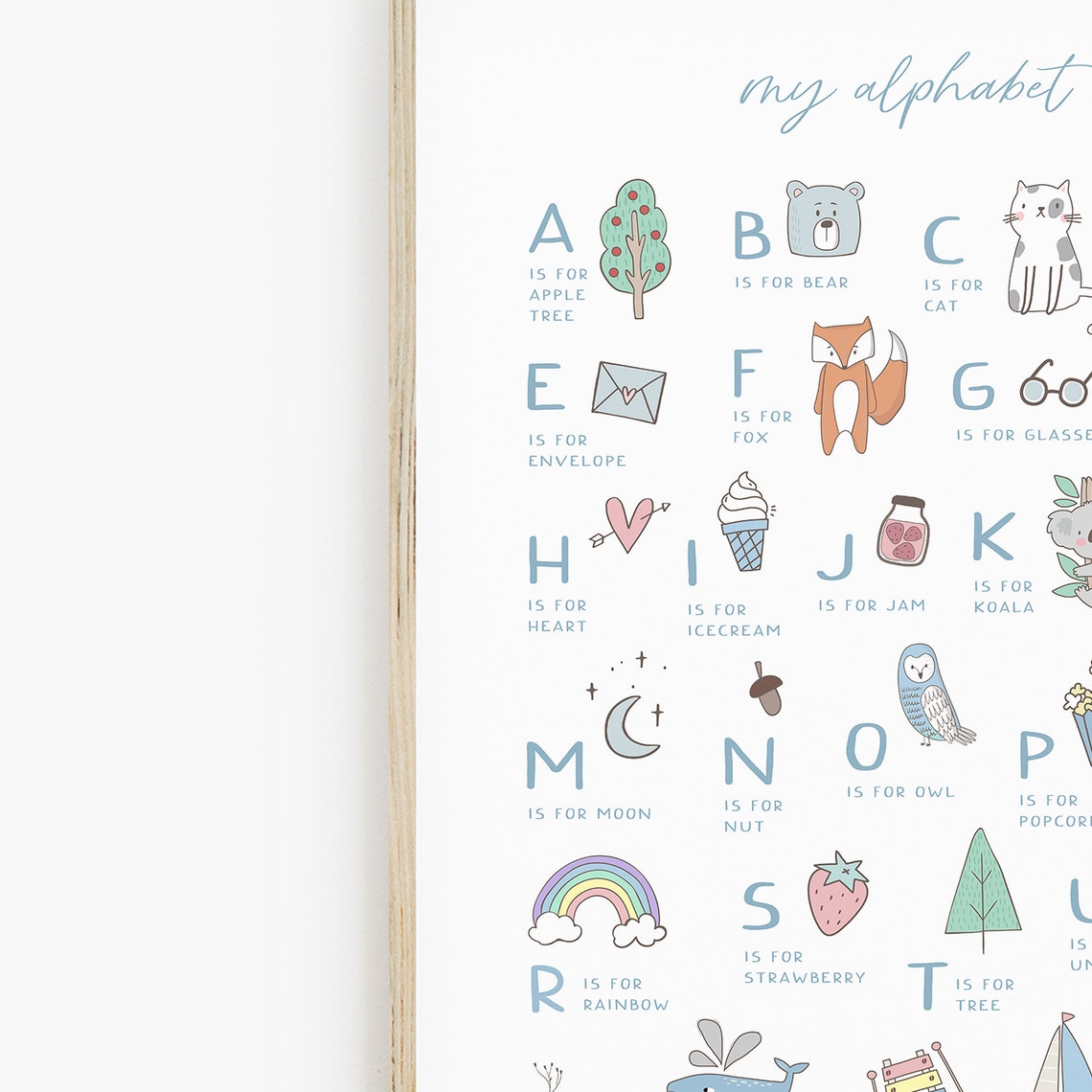 My Alphabet Blue Animal ABC Chart Educational Toddler Nursery Poster - Image 3