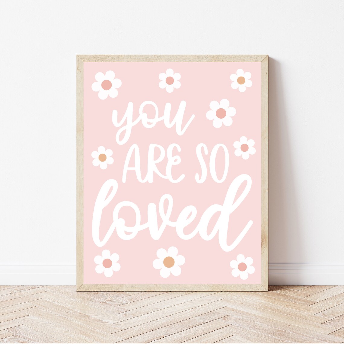 You Are So Loved Pink Boho Daisy Art Print - Image 3