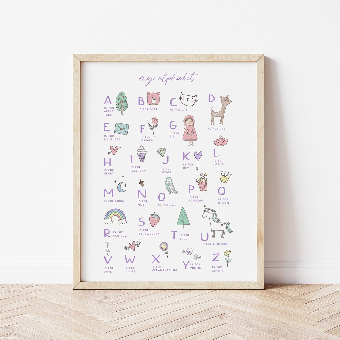 My Alphabet Lavender Illustrated ABC Chart Girls Nursery Wall Poster - Image 3