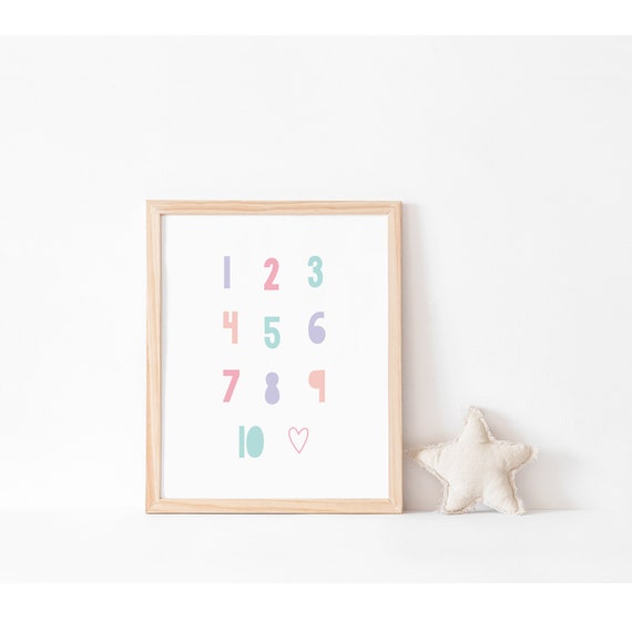 Girls Numbers Instant Cute Girls Educational Pastel Colors Girls Decor Pastel Playroom Wall Art Counting