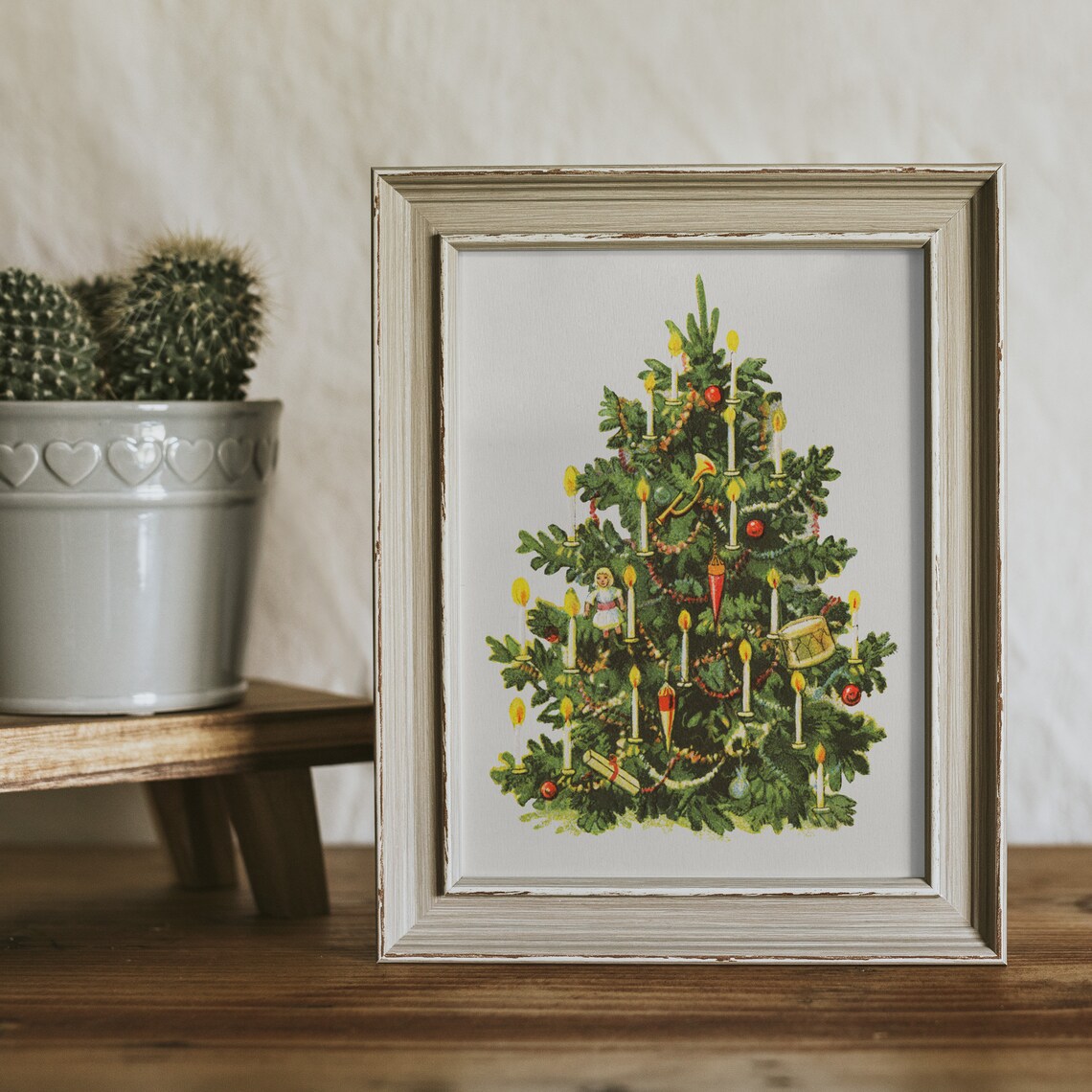Antique Christmas Tree Painting With Candles And Vintage Ornaments Poster - Image 2