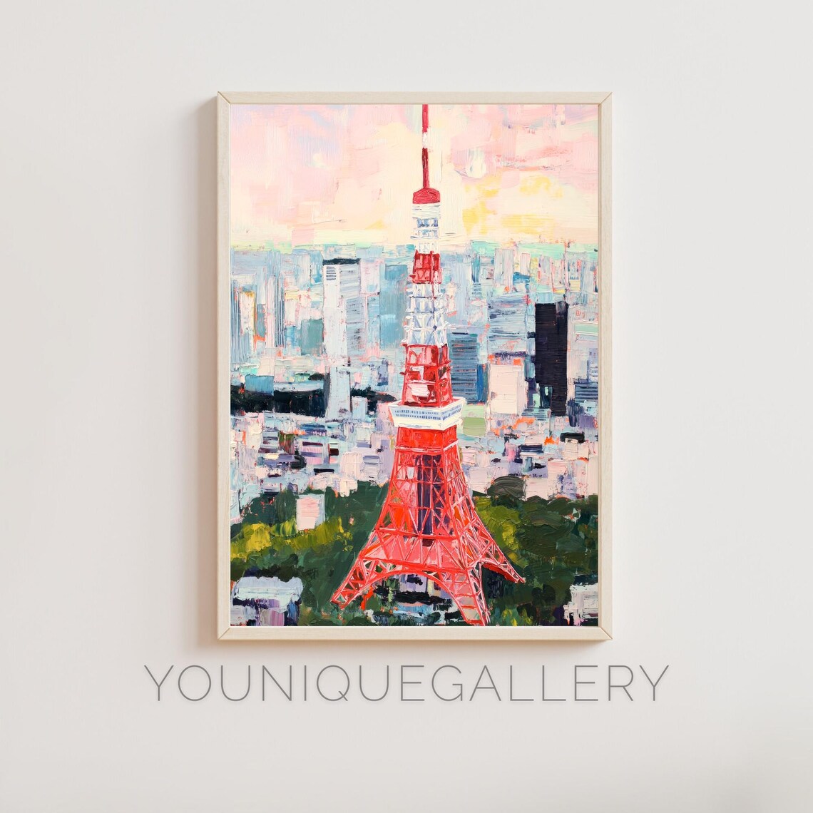 Tokyo Tower Japan Red Lattice Tower City Skyline Pastel Sunset Painting Poster
