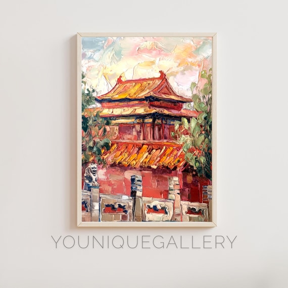 Forbidden City Beijing Imperial Palace Gate Oil Painting Poster