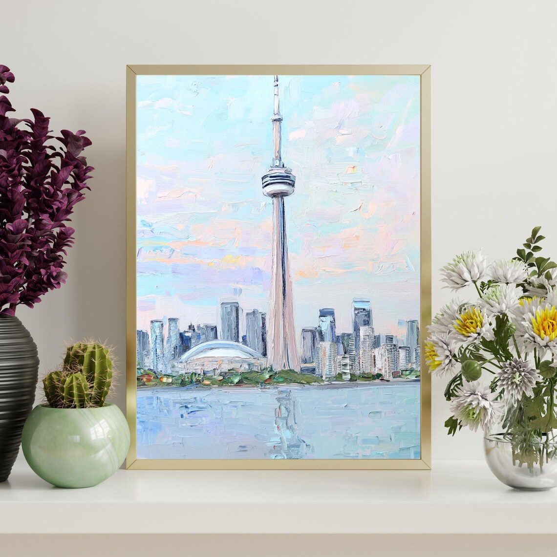 CN Tower Toronto Skyline Pastel Oil Painting Cityscape Travel Poster - Image 4