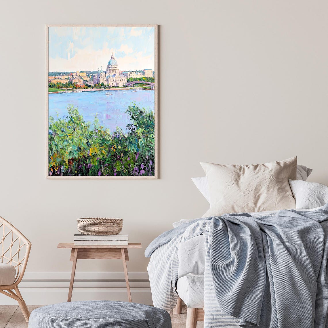 Capitol Dome Riverfront Cityscape Impressionist Oil Painting Wall Art - Image 2