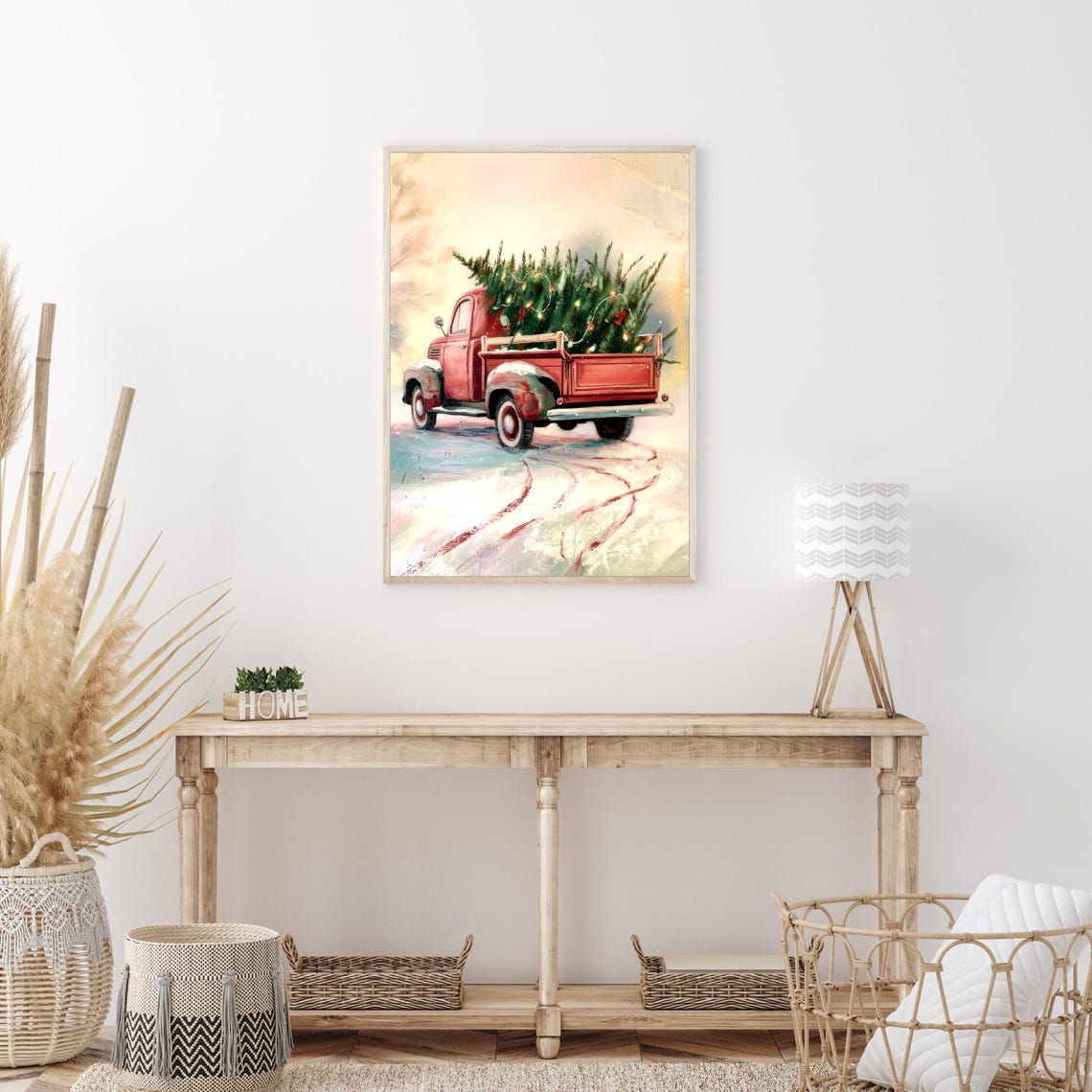 Vintage Red Truck With Christmas Tree Snow Painting Holiday Poster - Image 4