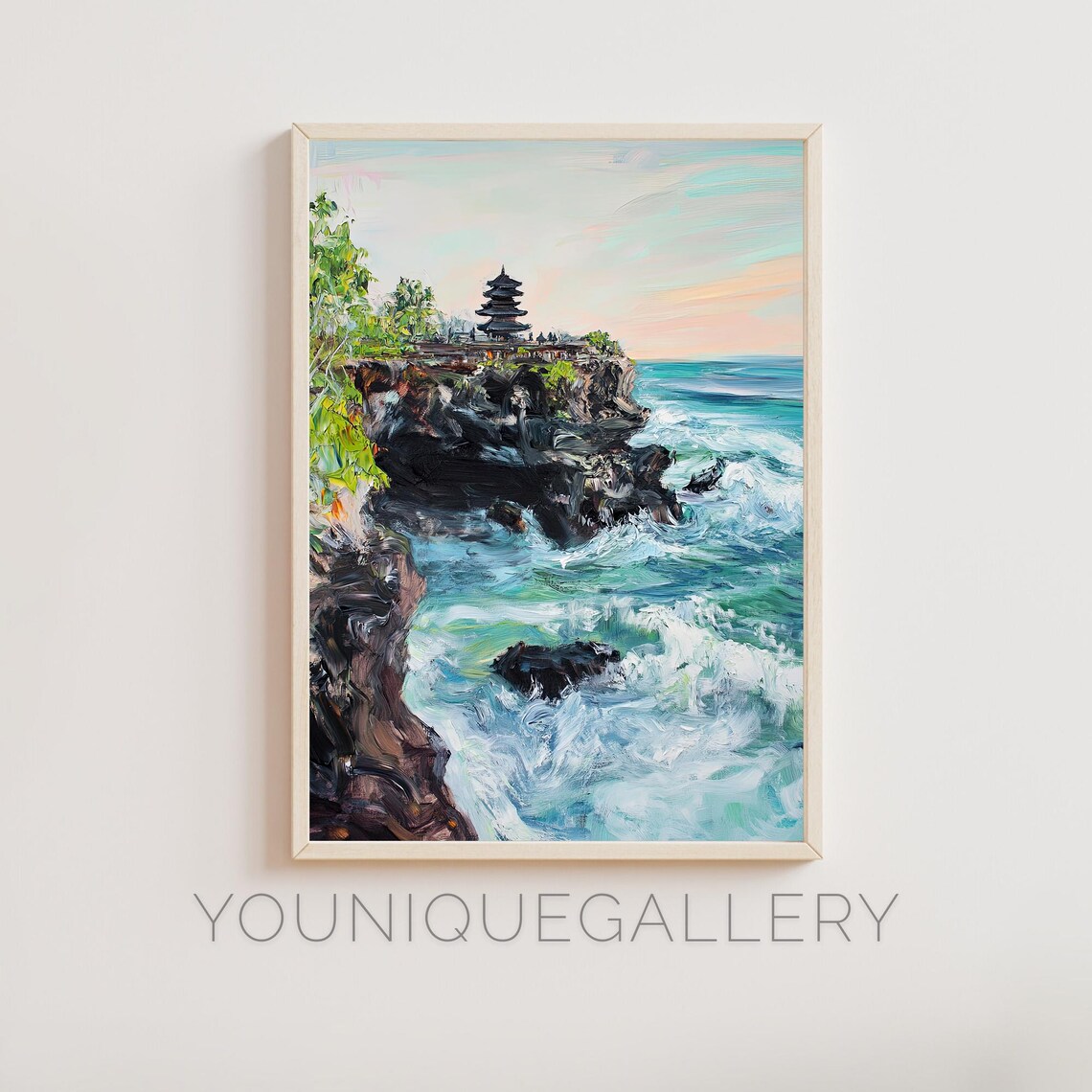 Tanah Lot Temple Bali Sea Cliff Waves Ocean Oil Painting Poster