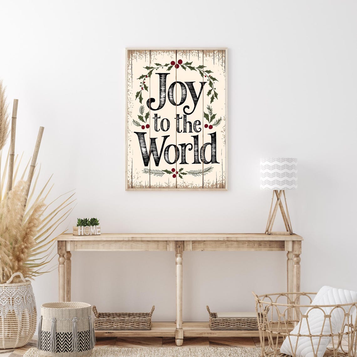 Joy to the World Christmas Typography Rustic Sign Wall Poster - Image 4