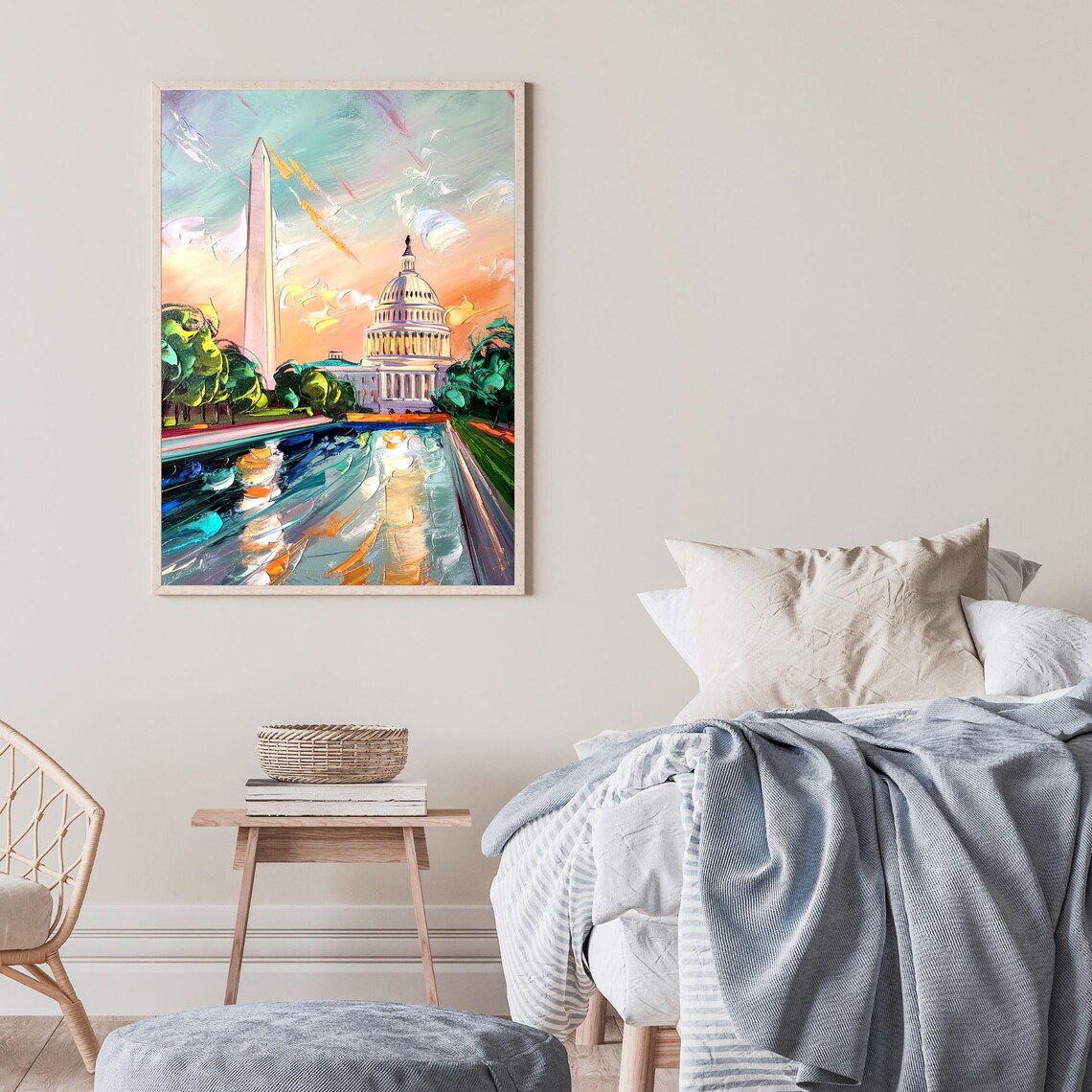 Washington DC Capitol Building Monument Sunset Oil Painting Poster - Image 2