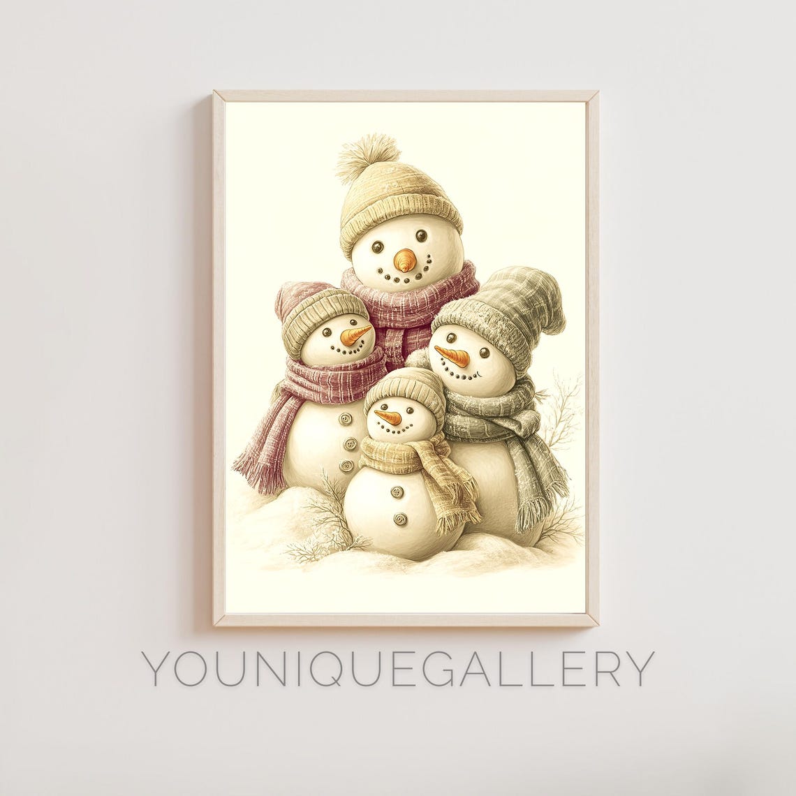 Snowman Family Four Cute Snowmen Winter Holiday Scene Poster