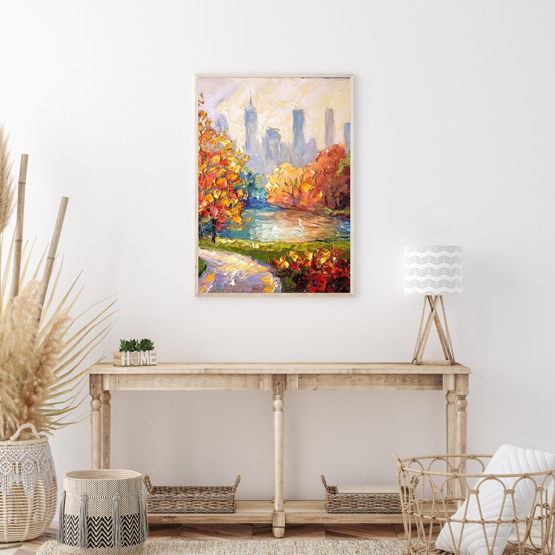 Central Park New York City Autumn Foliage Lake Oil Painting Poster - Image 3