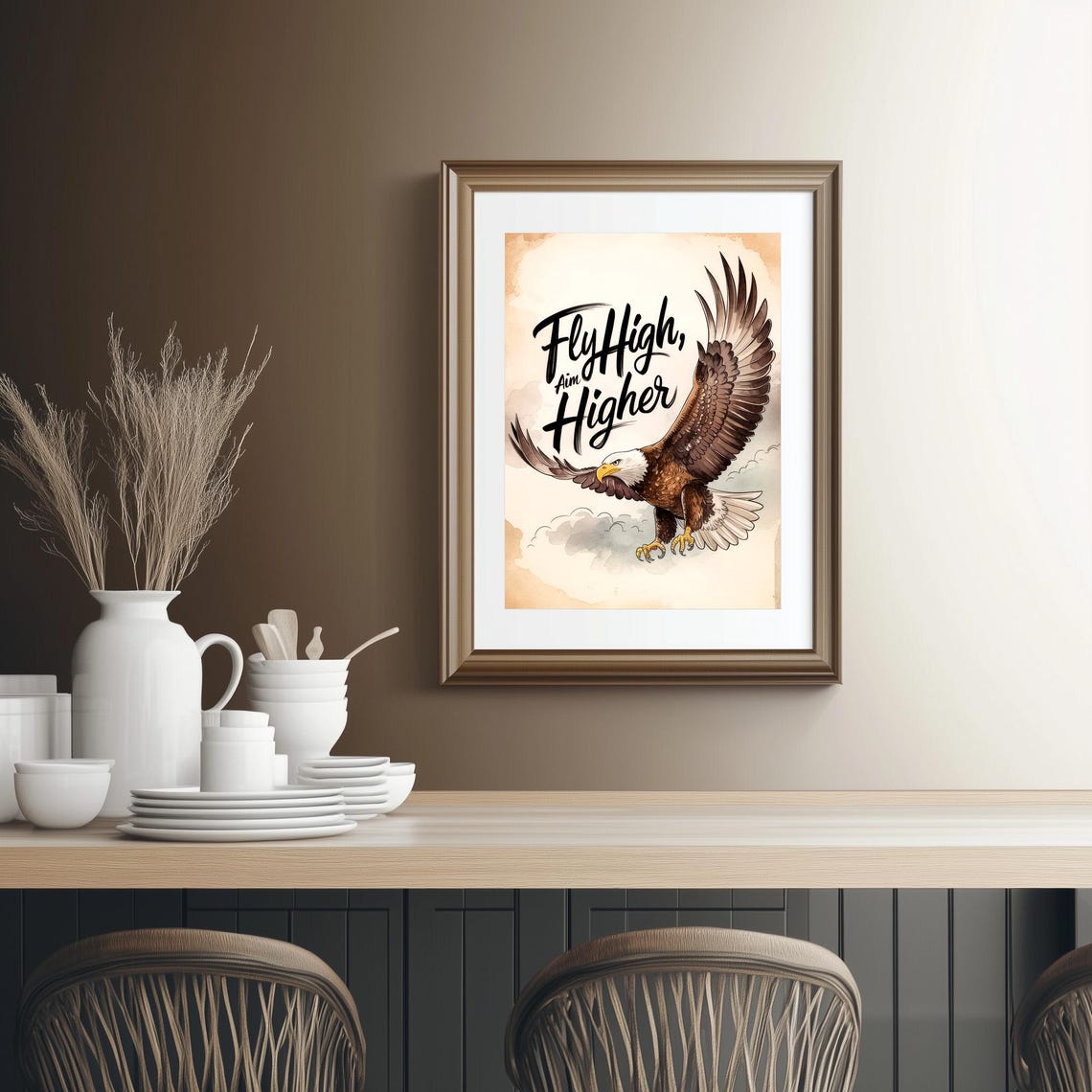 Fly High Aim Higher Bald Eagle Watercolor Motivational Quote Poster - Image 2