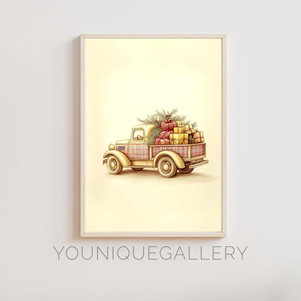 Vintage Truck Christmas Art Print Red Truck With Gifts Holiday Decor Classic Christmas Wall Art Festive Winter Truck Decor Holiday Gift