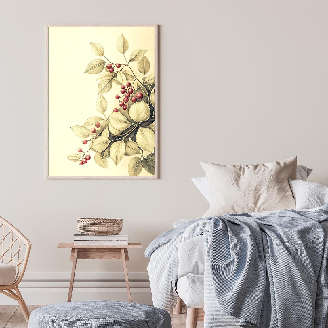 Red Berry Branch Botanical Illustration Winter Foliage Poster - Image 2