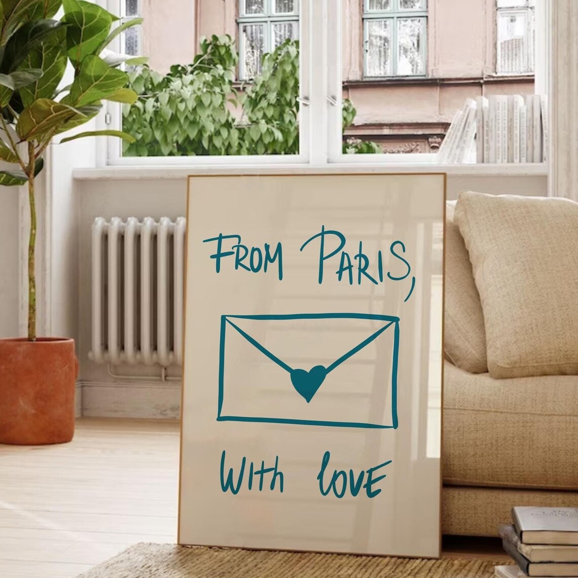 From Paris With Love Teal Envelope Heart Romantic French Wall Art