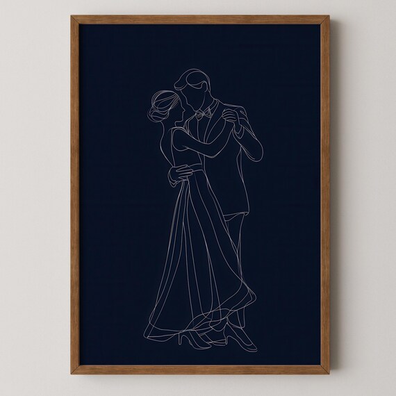 Minimalist Dancing Couple Line Art Print Modern Home Decor