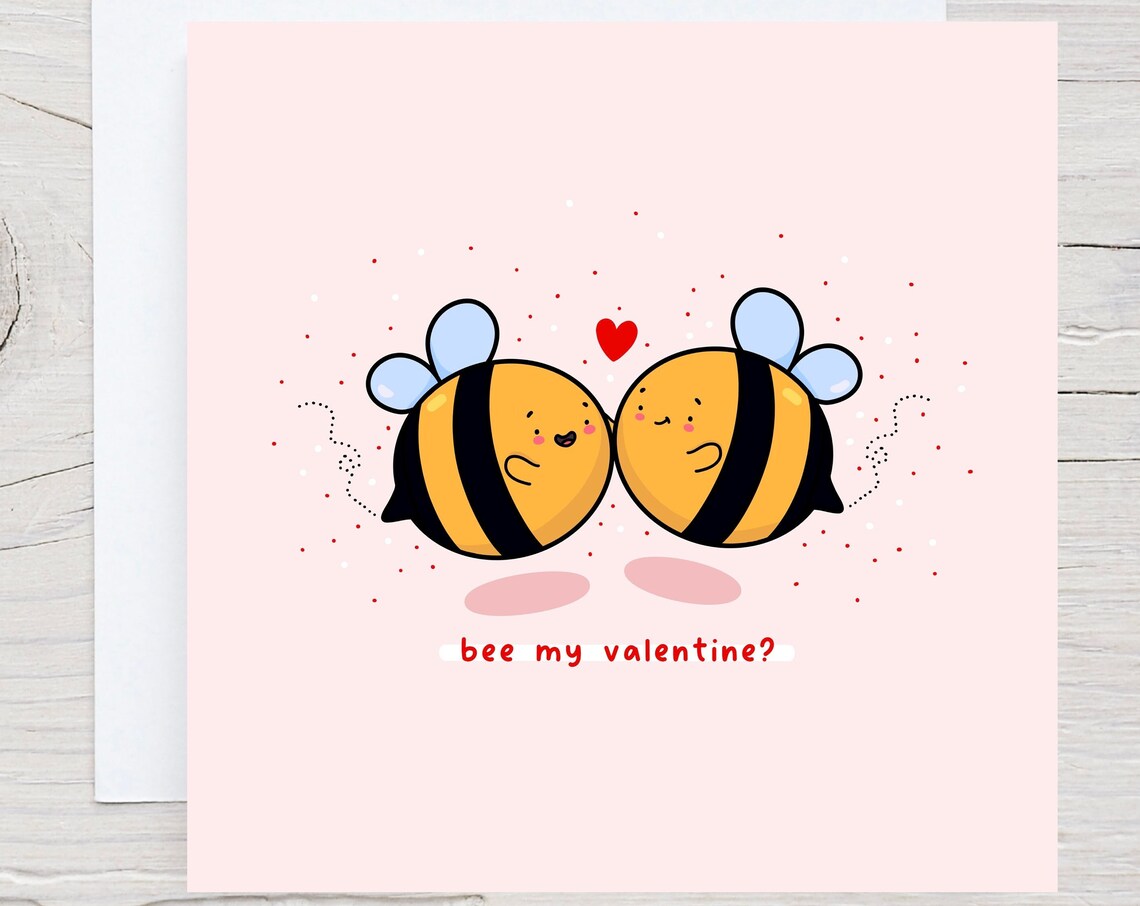 Kawaii Bee Valentine Pun Poster with Bee My Valentine Nuzzling Bees