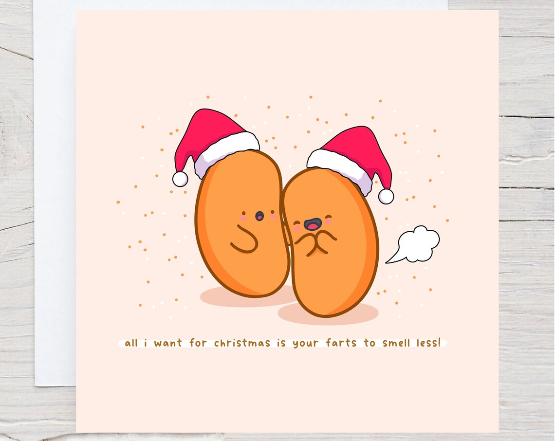 Baked Beans Santa Hats Funny Christmas Farts Card Rude Print