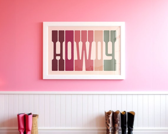 Howdy Typography Poster Pink Howdy Print For Girl Soft Cowgirl Color Palette Retro Western Wall Art Stunning Farmhouse Decor Welcome Sign