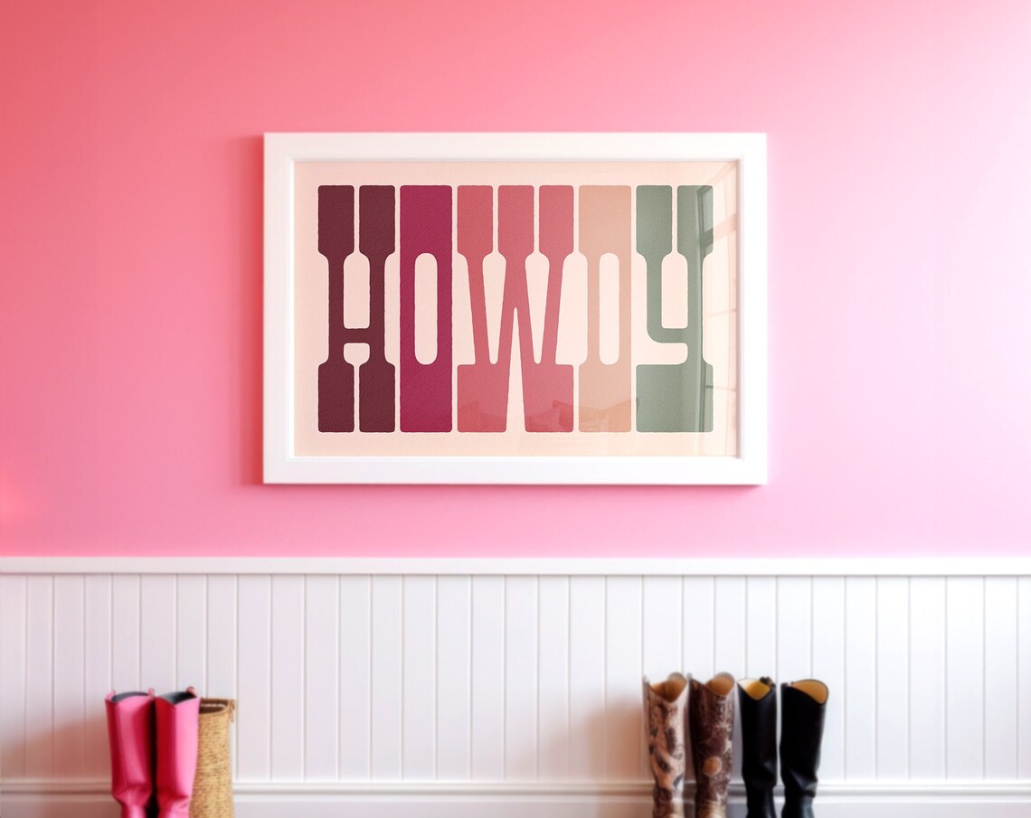 Howdy Colorful Pastel Letter Typography Poster Pink Cowgirl Room