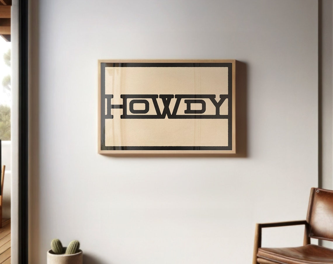Howdy Outlined Black Kraft Minimalist Western Greeting Poster