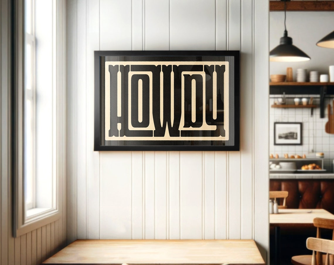 Howdy Bold Black Western Block Typography Cream Rustic Poster - Image 2