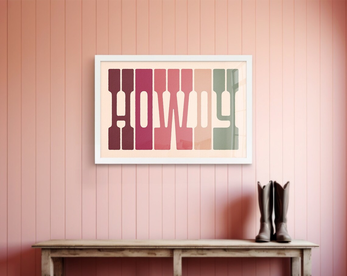 Howdy Colorful Pastel Letter Typography Poster Pink Cowgirl Room - Image 2