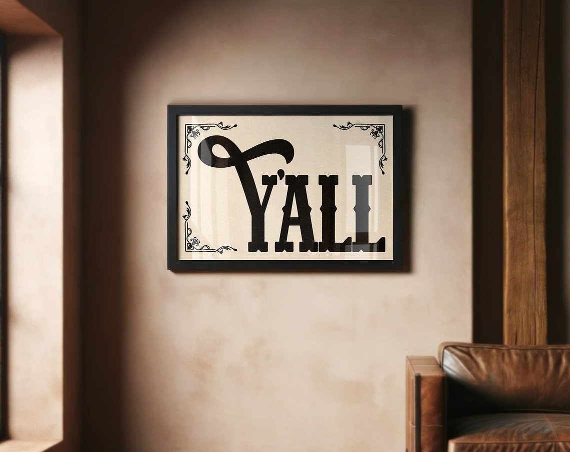 Y'All Vintage Western Scroll Border Cream Ornate Typography Poster - Image 2