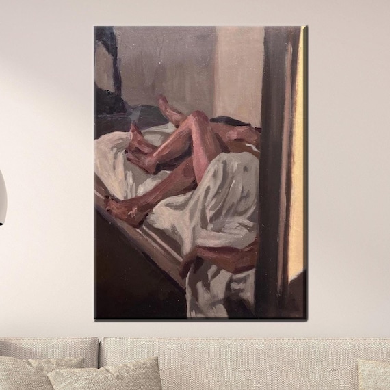 Abstract Embracing Couple Lying On Bed Warm Oil Painting Poster
