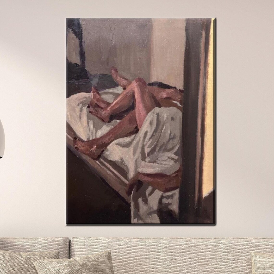Abstract Embracing Couple Lying On Bed Warm Oil Painting Poster