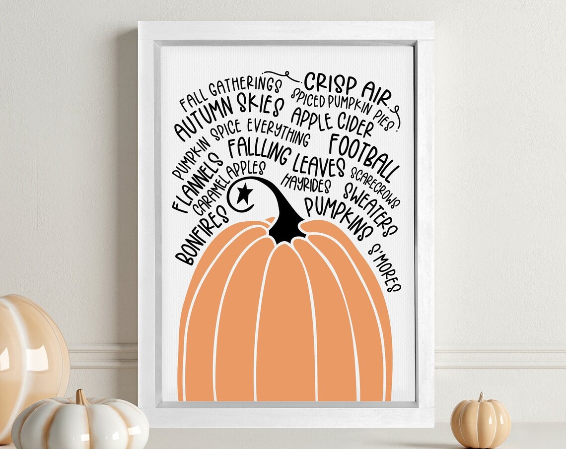 All Things Fall Pumpkin Word Art Collage Autumn Farmhouse Poster