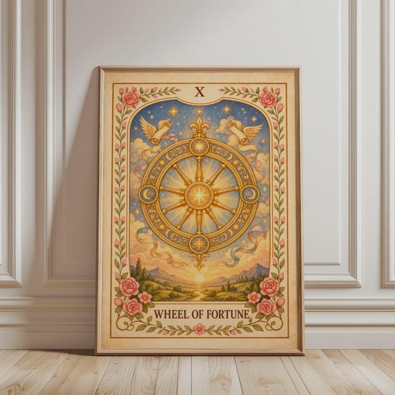 Wheel of Fortune Tarot Card, Bohemian Vintage Poster