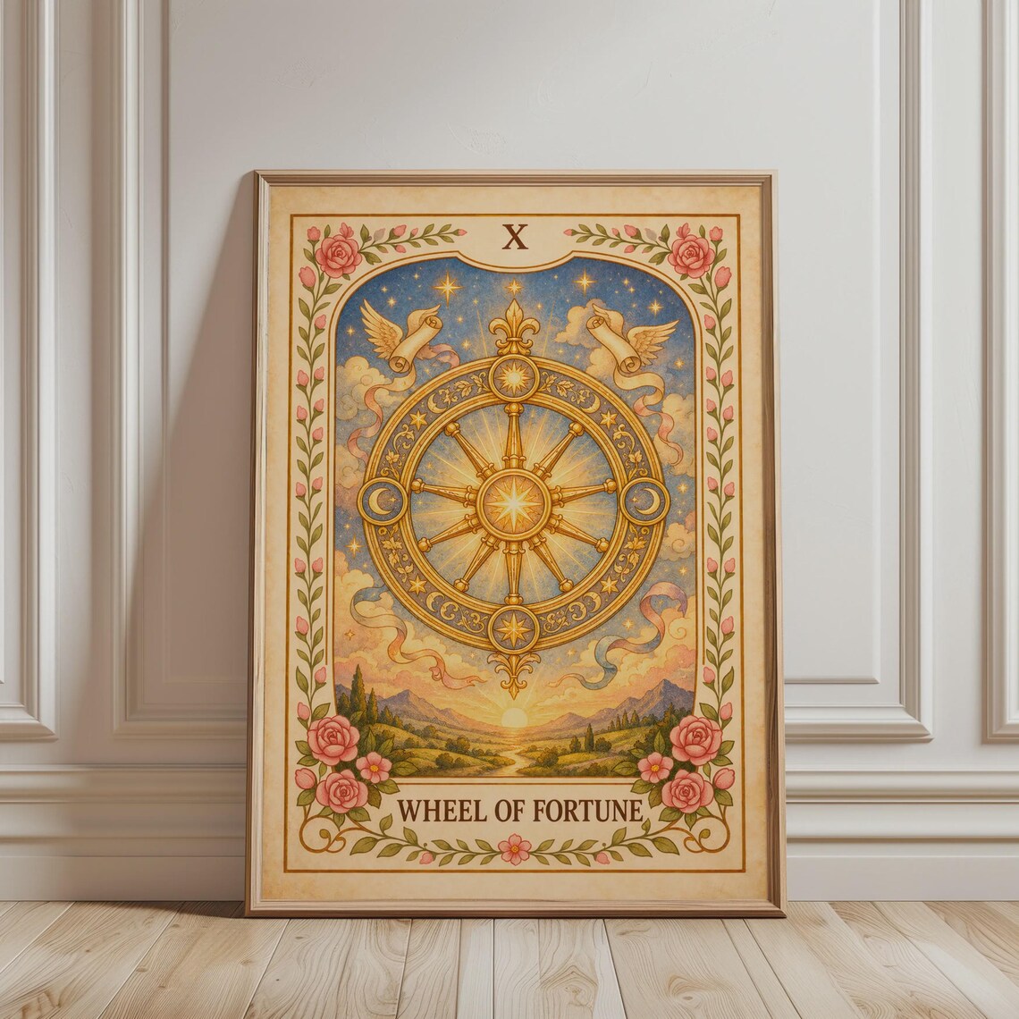 Wheel of Fortune Tarot Card, Bohemian Vintage Poster