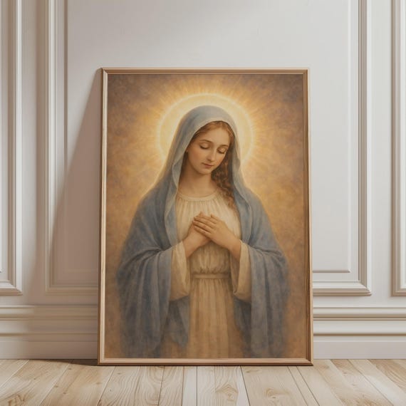 Christian Wall Art Vintage Virgin Mary Print Religious Poster For Catholic Home Decor