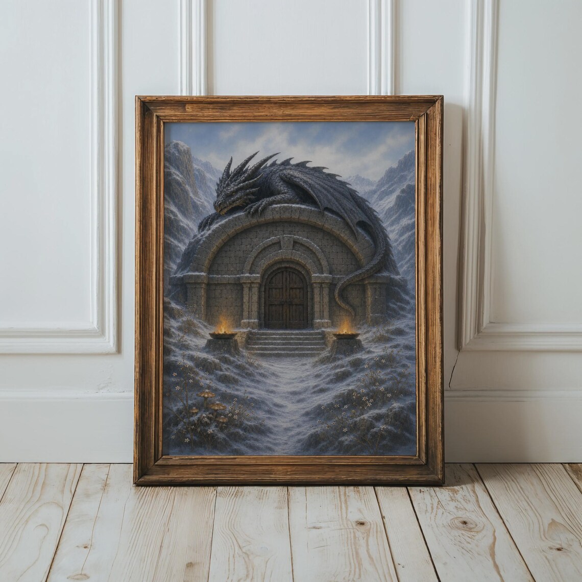 Dragon Wall Art, Vintage Fantasy Mountain Guardian