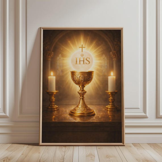 Holy Eucharist Poster Catholic Wall Art Ihs Host Print Christian Church Decor Sacred Communion Artwork