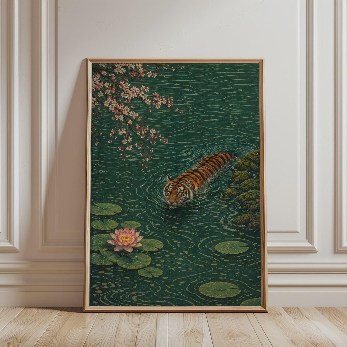 Japanese Vintage Swimming Tiger Art Print