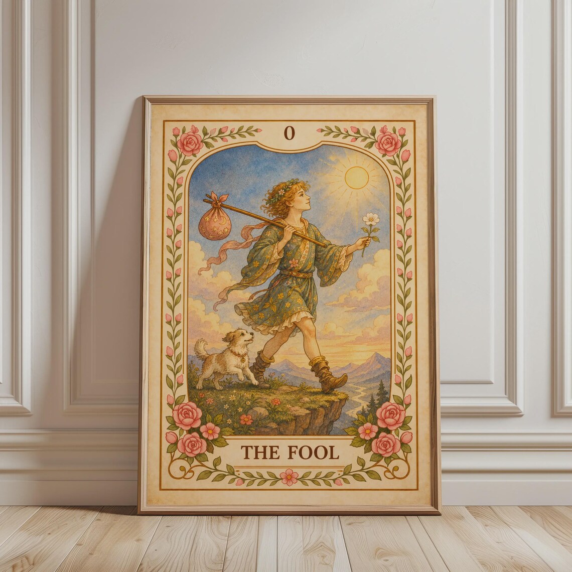 The Fool Tarot Card Art 0 Vintage Floral Boho Spiritual Poster